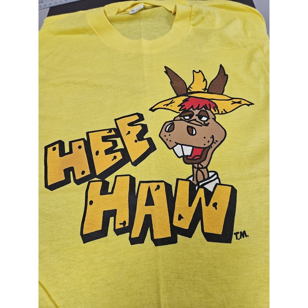 Vintage 80s Hee Haw T Shirt Screen Stars Yellow Donkey Graphic Tee Mens Xl USA